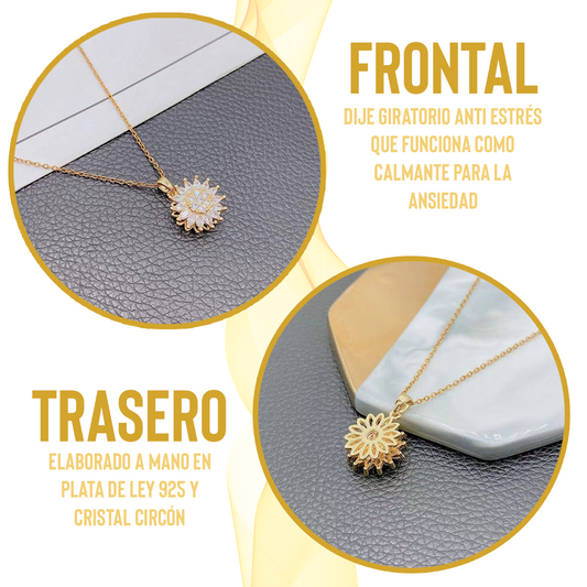 COLLAR GIRASOL GIRATORIO 18K + CARTA DE AMOR